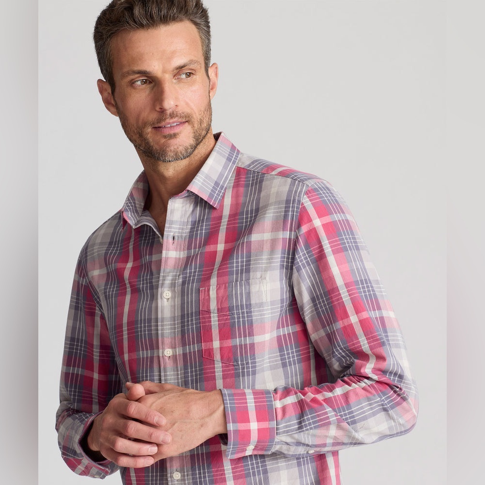 UNTUCKit Men’s Heritage Plaid Estephe Lightweight Flannel‎ Shirt Large Red/Gray